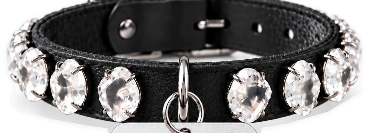 Close reference view of the white crystal collar